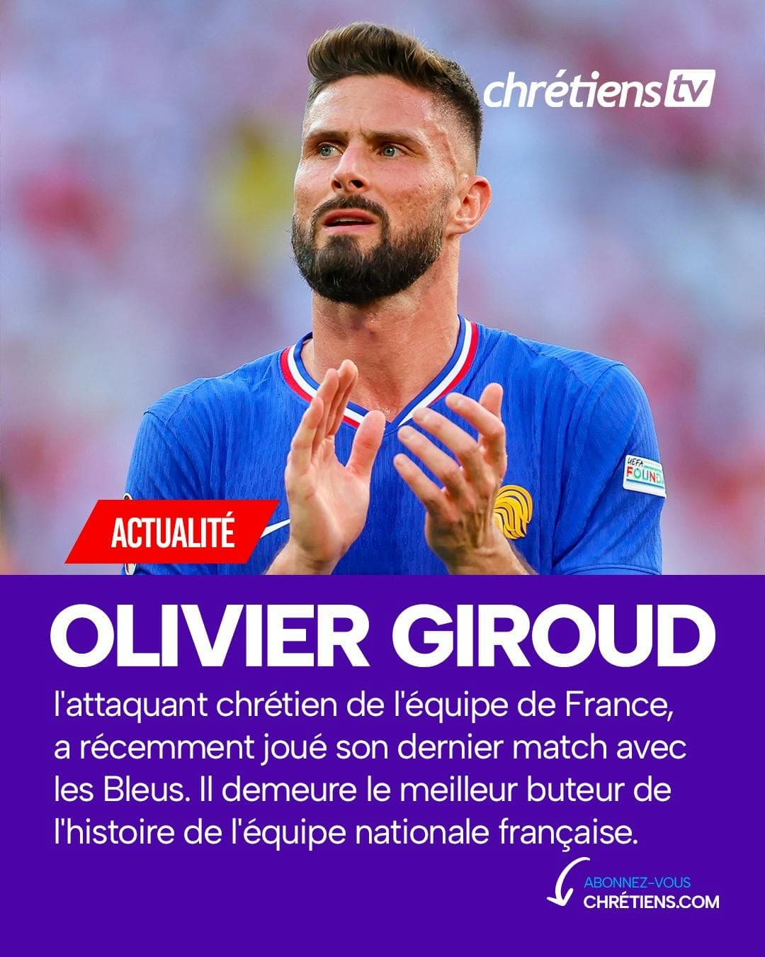 Le footballeur chrétien Olivier Giroud a officiellement annoncé sa retraite internationale lundi soir sur ses réseaux sociaux.